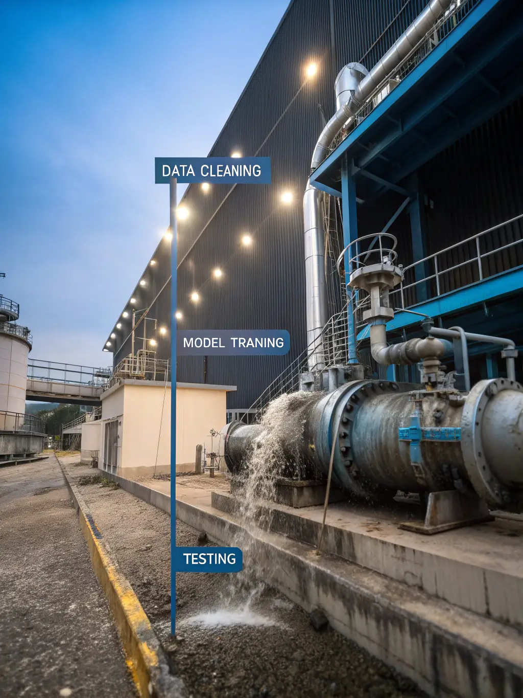 A visual representation of data flowing through a pipeline, highlighting the stages of data preprocessing and feature engineering.